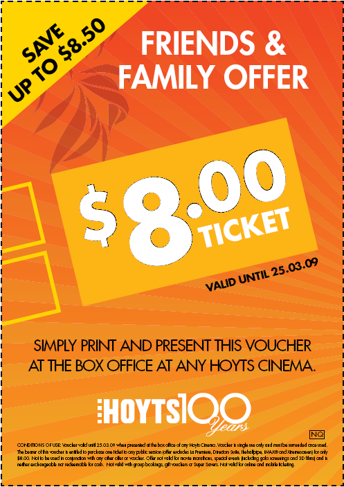 Greater Union and Hoyts $8.00 movie tickets